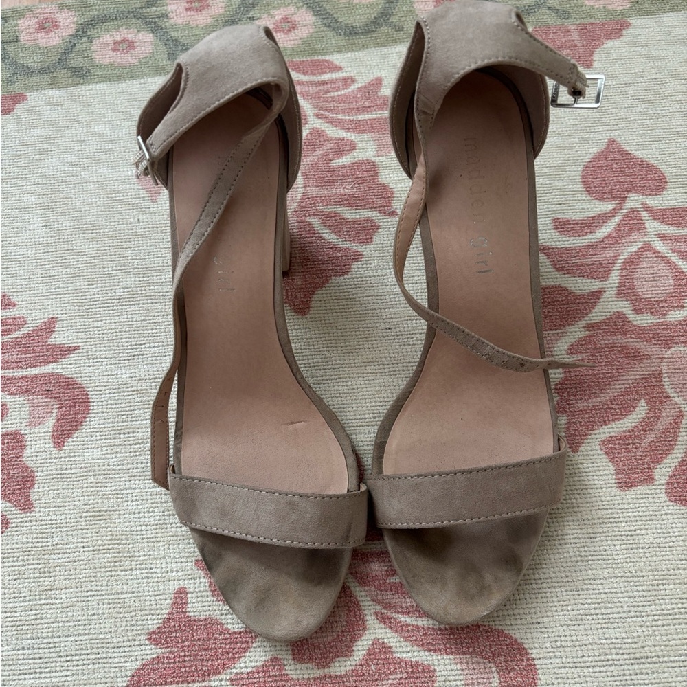Madden Girl Tan High-Heeled Sandals with Ankle Strap